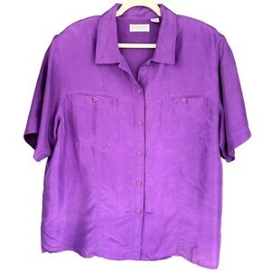 A5‎ Elisabeth Silk Button Down Shirt Purple Short Sleeve 90s Vintage